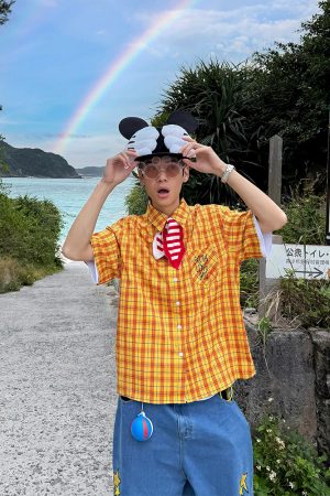 Custom American Striped Color-Block Short-Sleeve Shirt for Men and Women, Summer Loose Casual Streetwear