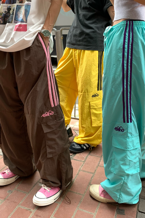 Custom Color Dopamine Three-Stripes Pocket Work Pants for Men and Women in Meladen Nylon - Casual Sports Long Pants