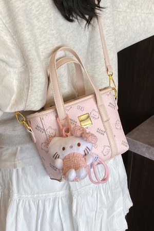 Cute Cartoon Bear Printed Crossbody Bag for Girls - Trendy Vegetable Basket Design, High-End Shoulder Bag for 2025 Fashion