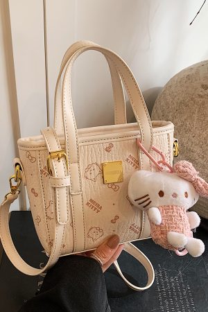 Cute Cartoon Bear Printed Crossbody Bag for Girls - Trendy Vegetable Basket Design, High-End Shoulder Bag for 2025 Fashion