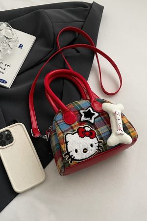 Cute Cartoon Plaid Handbag for Women - Fashionable Spring/Summer Small Crossbody Shoulder Bag 2025