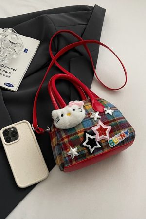 Cute Cartoon Plaid Handbag for Women - Fashionable Spring/Summer Small Crossbody Shoulder Bag 2025