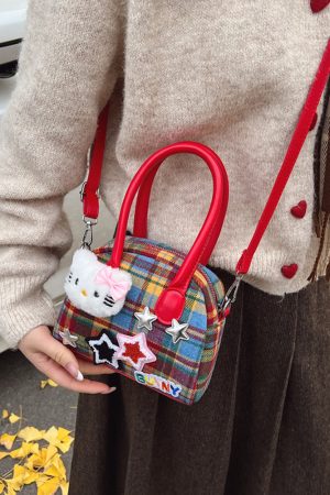 Cute Cartoon Plaid Handbag for Women - Fashionable Spring/Summer Small Crossbody Shoulder Bag 2025