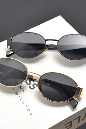Cyberpunk Oval Metal Letter Sunglasses for Women - High-End Korean Style Retro Hip-Hop Eyewear - European & American Fashion