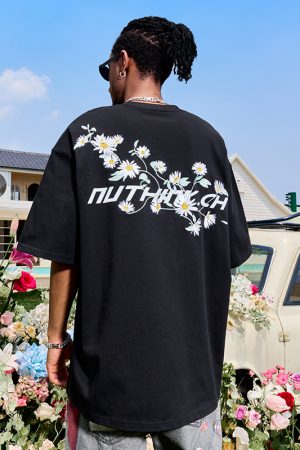 Daisy Embroidered Letter Short Sleeve T-Shirt for Couples - Vintage 90s Unisex Summer Style