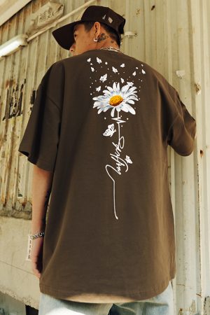Daisy Print Short Sleeve T-Shirt for Men and Women - 2025 Summer American Streetwear, Trendy Couple Tee, Y2K Style