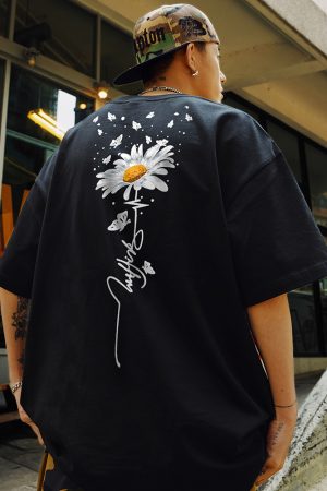 Daisy Print Short Sleeve T-Shirt for Men and Women - 2025 Summer American Streetwear, Trendy Couple Tee, Y2K Style