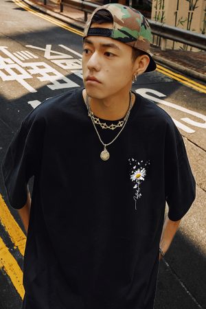 Daisy Print Short Sleeve T-Shirt for Men and Women - 2025 Summer American Streetwear, Trendy Couple Tee, Y2K Style