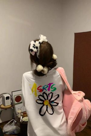 Daisy Print Short Sleeve T-Shirt for Women - Loose Fit American Retro Style Couple Shirt, Y2K Inspired Fashion Top