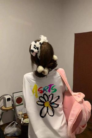 Daisy Print Short Sleeve T-Shirt for Women - Loose Fit American Retro Style Couple Shirt, Y2K Inspired Fashion Top