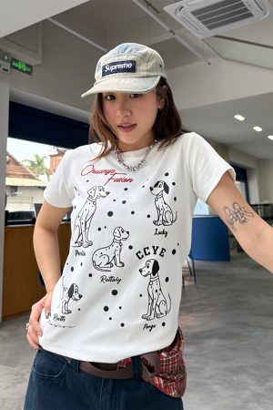 Dalmatian Print Heavy Short Sleeve T-Shirt for Women - Summer Round Neck Top, American Style, Trendy Casual Wear