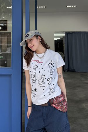 Dalmatian Print Heavy Short Sleeve T-Shirt for Women - Summer Round Neck Top, American Style, Trendy Casual Wear