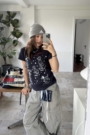 Dalmatian Print Heavy Short Sleeve T-Shirt for Women - Summer Round Neck Top, American Style, Trendy Casual Wear