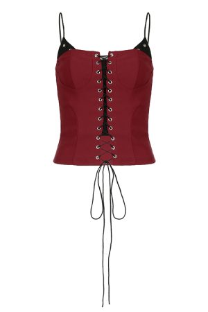 Deadly Black and Red Fake Two-Piece Cross Strap Tank Top - Sexy Summer Camisole Outerwear for Y2K Style
