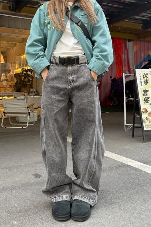 Deconstructed Loose Curved Blade Jeans for Men and Women - Retro American Wash Wide-Leg Casual Pants, Y2K Style