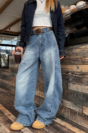 Deconstructed Loose Curved Blade Jeans for Men and Women - Retro American Wash Wide-Leg Casual Pants, Y2K Style