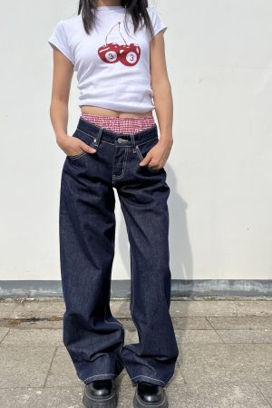 Deep Blue Wide-Leg Low-Waist Jeans for Women - Retro Slimming Loose Straight Pants, 90s Style Heavy Industry Fashion
