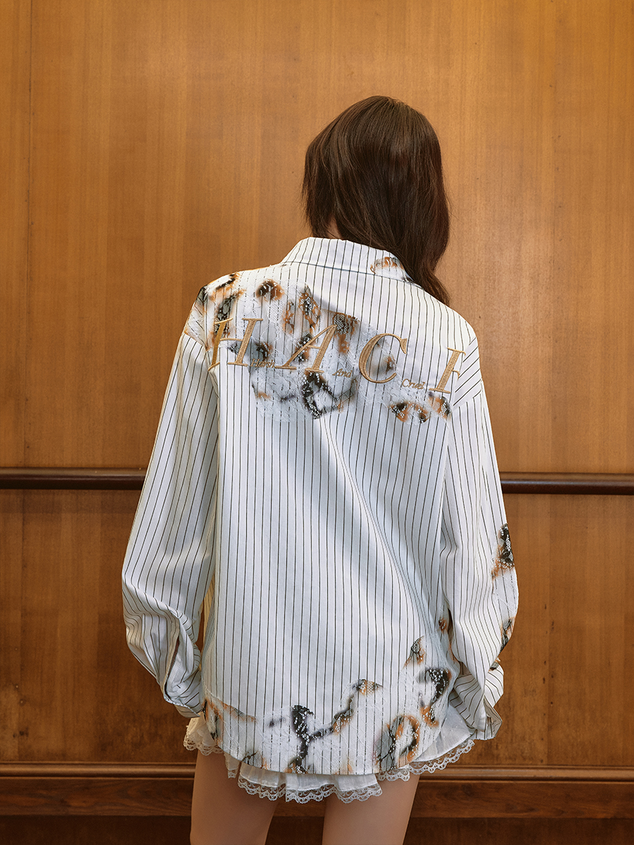 Destroyed Burnt Lace Embroidery Vintage Striped Long Sleeve Shirt - High-End 90s Y2K Inspired Fashion Top Destroyed Burnt Lace Embroidery Vintage Striped Long Sleeve Shirt - High-End 90s Y2K Inspired Fashion Top