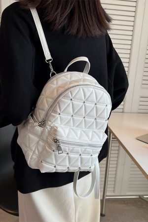 Diamond-Shaped Large Capacity Backpack for Women - Minimalist High-End Style, Fashionable Versatile School Bag for Spring/Summer 2025