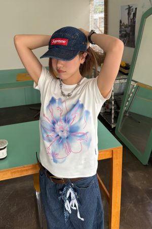 Digital Print Slim Fit Short Sleeve T-Shirt for Women, Summer Crop Top, Casual Style, Y2K Fashion