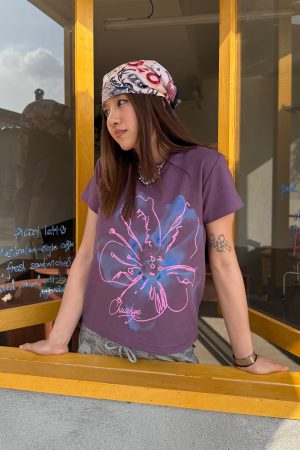 Digital Print Slim Fit Short Sleeve T-Shirt for Women, Summer Crop Top, Casual Style, Y2K Fashion