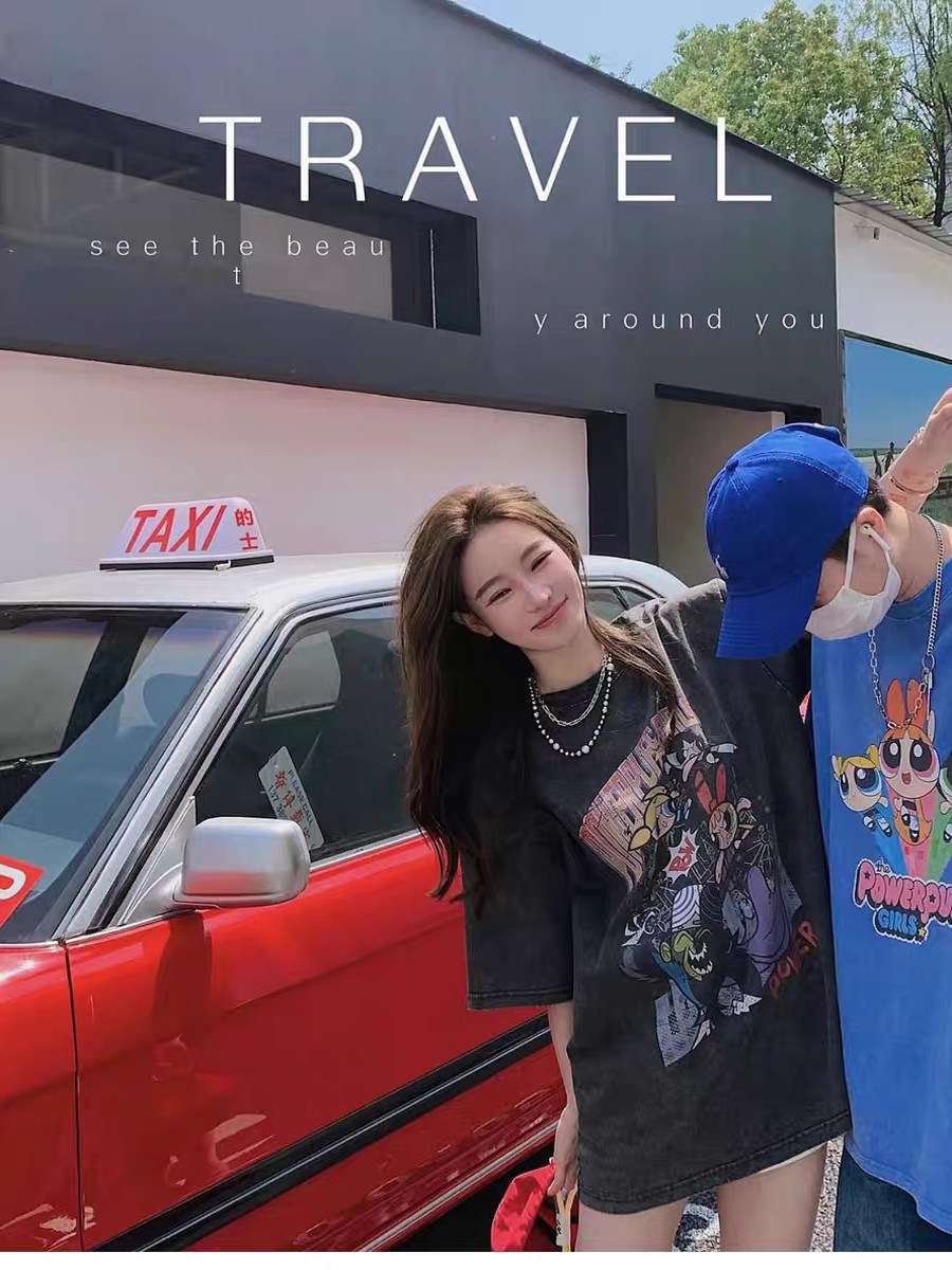 Distressed American Retro Powerpuff Girls Short Sleeve T-Shirt for Women - Trendy Casual Loose Fit Top Distressed American Retro Powerpuff Girls Short Sleeve T-Shirt for Women - Trendy Casual Loose Fit Top