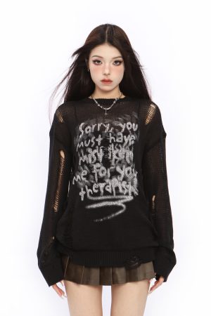 Distressed Hollow-Out Knitted Top for Women - American Style Long Sleeve Sun Protection Cover-Up - Summer Spicy Girl Fashion