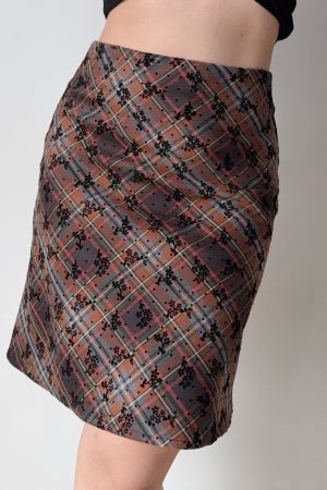 DIY American Vintage Floral Plaid Midi Skirt - Women's High Waist Bodycon Fashion Skirt, Y2K Style