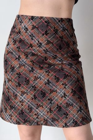 DIY American Vintage Floral Plaid Midi Skirt - Women's High Waist Bodycon Fashion Skirt, Y2K Style