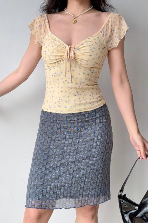 DIY American Vintage Printed Mesh Bodycon Skirt for Women - Sexy 90s Inspired Fashion Piece