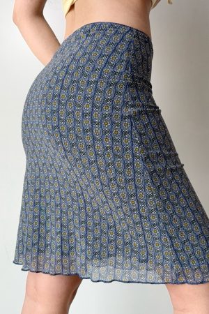 DIY American Vintage Printed Mesh Bodycon Skirt for Women - Sexy 90s Inspired Fashion Piece