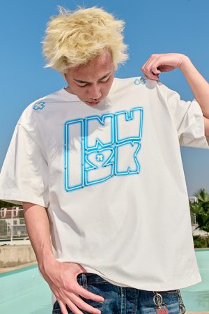 Dopamine Pearl Letter T-Shirt - Vintage American Streetwear, Loose Fit, Short Sleeve, Unisex, 90s Inspired, Trendy 2025 Style