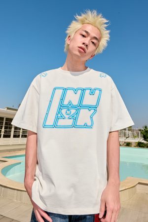 Dopamine Pearl Letter T-Shirt - Vintage American Streetwear, Loose Fit, Short Sleeve, Unisex, 90s Inspired, Trendy 2025 Style