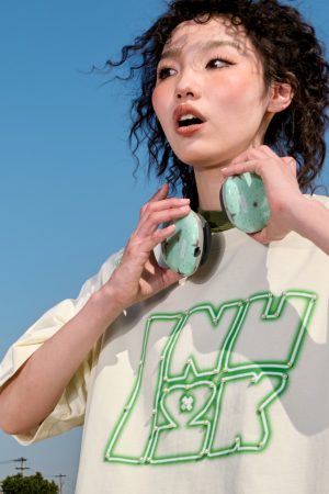 Dopamine Pearl Letter T-Shirt - Vintage American Streetwear, Loose Fit, Short Sleeve, Unisex, 90s Inspired, Trendy 2025 Style