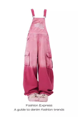 Dopamine Pink Gradient Lace-Up Fufu Suspenders Women's Wide-Leg Jumpsuit for Autumn Winter 2025 Y2K Fashion Trend