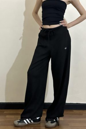 Draped Drawstring Wide-Leg Pants for Women - Casual Relaxed Fit, Versatile Floor-Length Style for Spring/Summer 2025 Fashion