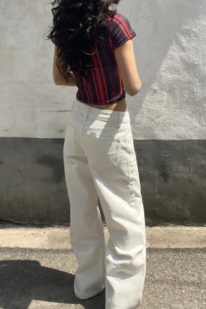 Draped White Straight-Leg Low-Rise Floor-Length Jeans for Women - American Vintage 2025 Style