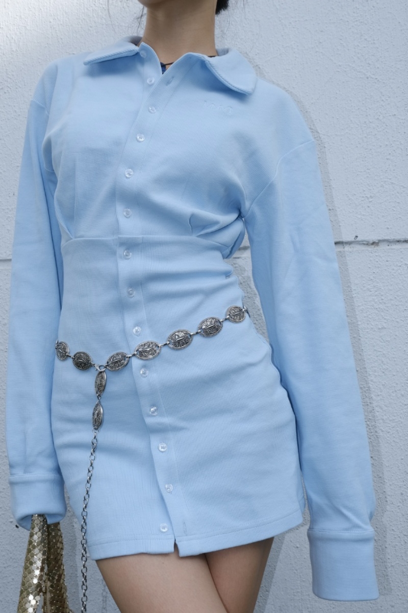 Elegant Polo Dress with Waist-Cinching and Bodycon Skirt in Organic Cotton - 2025 Spring American Style Long Sleeve Dress Elegant Polo Dress with Waist-Cinching and Bodycon Skirt in Organic Cotton - 2025 Spring American Style Long Sleeve Dress