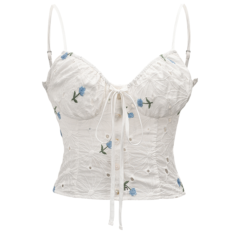 Elegant Vintage Lace Embroidery Strap Top - Handmade Women's Summer Outerwear - French Style Short Top for Effortless Chic Elegant Vintage Lace Embroidery Strap Top - Handmade Women's Summer Outerwear - French Style Short Top for Effortless Chic