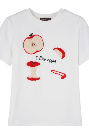 Embroidered Apple Short Sleeve T-Shirt for Women, Slim Fit American Style, White Hot Girl Top, Casual Y2K Fashion