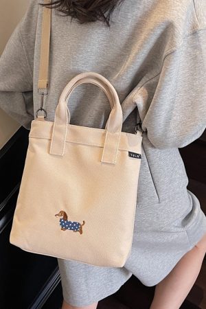 Embroidered Dachshund Canvas Crossbody Bag for Women - Large Capacity Commuter Tote Bag 2025 Trendy Style