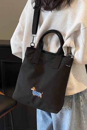 Embroidered Dachshund Canvas Crossbody Bag for Women - Large Capacity Commuter Tote Bag 2025 Trendy Style