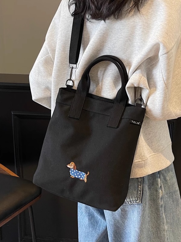 Embroidered Dachshund Canvas Crossbody Bag for Women - Large Capacity Commuter Tote Bag 2025 Trendy Style Embroidered Dachshund Canvas Crossbody Bag for Women - Large Capacity Commuter Tote Bag 2025 Trendy Style