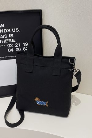 Embroidered Dachshund Canvas Crossbody Bag for Women - Large Capacity Commuter Tote Bag 2025 Trendy Style