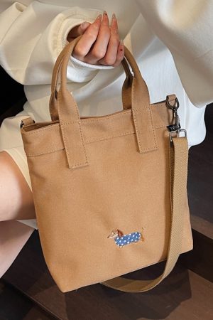 Embroidered Dachshund Canvas Crossbody Bag for Women - Large Capacity Commuter Tote Bag 2025 Trendy Style