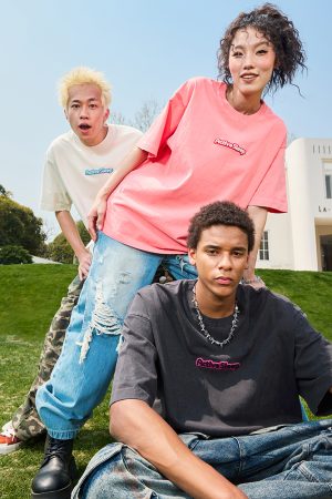 Embroidered Dopamine Letter Short Sleeve T-Shirt - Vintage American Streetwear Unisex 2025 Model, Trendy Retro Style