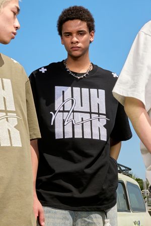 Embroidered Heavyweight Streetwear Letter T-Shirt - American Vintage Loose Fit Short Sleeve Unisex Summer 2025 Fashion