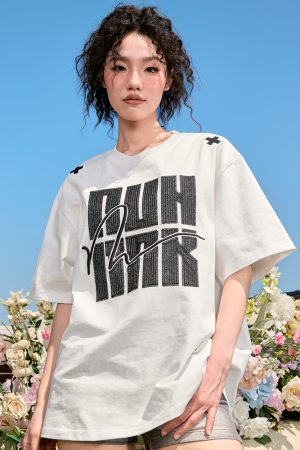 Embroidered Heavyweight Streetwear Letter T-Shirt - American Vintage Loose Fit Short Sleeve Unisex Summer 2025 Fashion