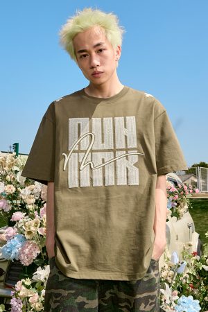 Embroidered Heavyweight Streetwear Letter T-Shirt - American Vintage Loose Fit Short Sleeve Unisex Summer 2025 Fashion