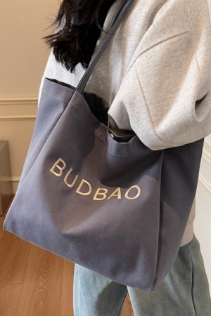 Embroidered Letter Canvas Large Tote Bag for Women - 2025 Shoulder Shopping Bag with High Capacity, Commuter & Lazy Style